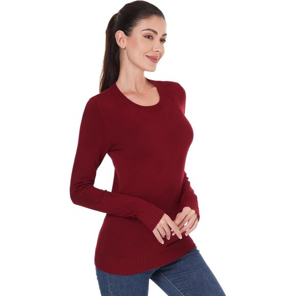 Tops - Women Knit Sweater Crew Neck Long Sleeve Casual Basic Pullover Lightweight